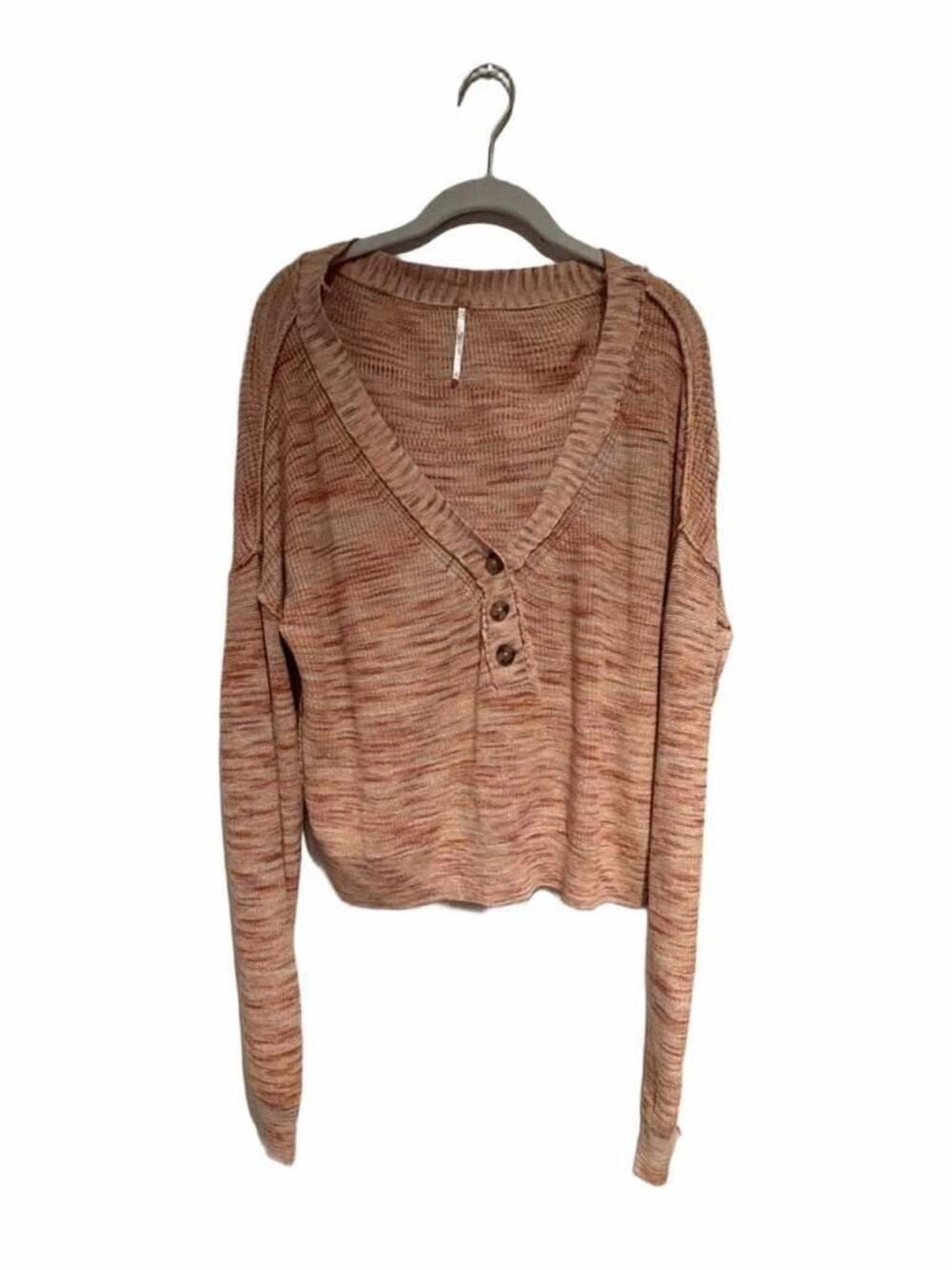 Free People Mercury Henley Sweater Peach Space Dye V-Neck Size Small